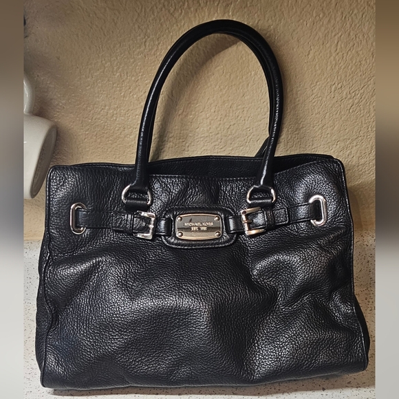 Michael Kors Large Black Pebbled Leather Satchel Tote Bag Handbag - Picture 1 of 12